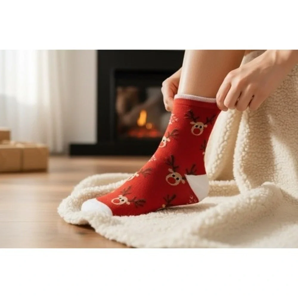 Novelty Christmas‎ Knit Socks 5.5-8.5 US Holiday Reindeer Unisex Soft Cozy NEW
